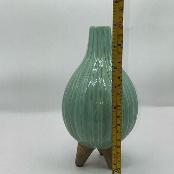 Art Pottery Arts Crafts Tall Onion Bulb Vase Turquoise W/Legs Collectible Decor - Picture 2 of 7
